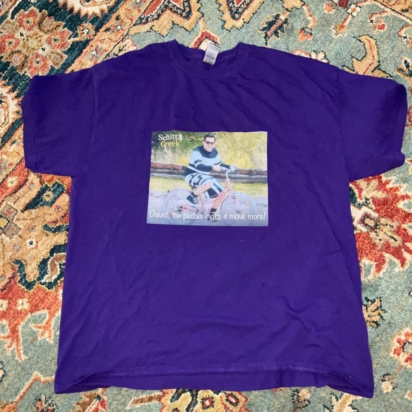 Schitts Creek Funny David The Pedals Make It Move More Short XL Purple Tee Shirt - Picture 1 of 4